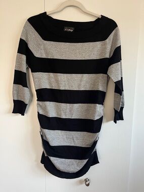 Love Always Women's Black & Silver Striped Crew Neck Sweater